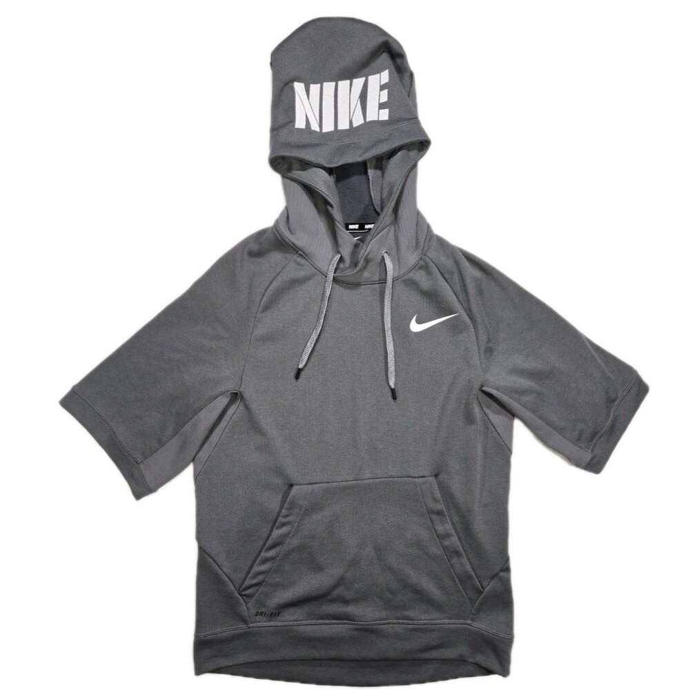 Mens Nike DriFit Short Sleeve Pullover Hoodie Gray Small